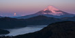© imagewerks - 夜明けの芦ノ湖と富士山と沈む満月