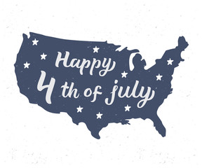 Wall Mural - Happy 4th of july. Independence day of the United States. Vintage design with patriotic hand lettering quote. Vector illustration.