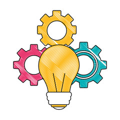 Sticker - light bulb with gears isolated icon vector illustration design