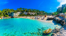 Scene Of Cala Llombards Beach, With Turquoise Clean Water In Mallorca Balearic Islands In Spain