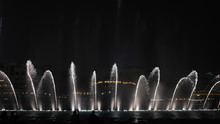 Beautiful Dancing Fountains In Dubai In Night Time.