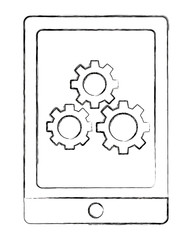 mobile gears setting on screen vector illustration sketch