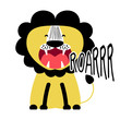 Roarrr Lion' funny vector character drawing. Lettering poster or t-shirt textile graphic design. / Cute lion character illustration. Handwritten text.