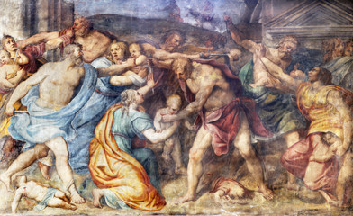  PARMA WŁOCHY, KWIECIEŃ, - 16, 2018: Fresk masakra Inocents w kościelnym Chiesa di Santa Croce Giovanni Maria Conti della kamerą (1614-1670).