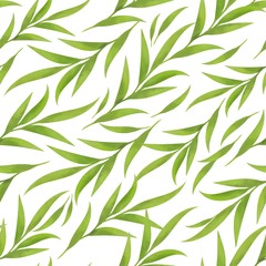 Wall Mural - Beautiful watercolor vector pattern with green leaves