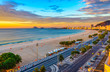 Sunrise view of Copacabana beach and Avenida Atlantica in Rio de Janeiro, Brazil