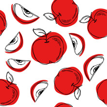 Apple Seamless Pattern. Red Apple Isolated On White Background. 