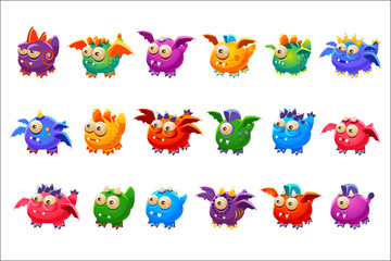 Wall Mural - Little Alien Monsters With And Without Wings Set