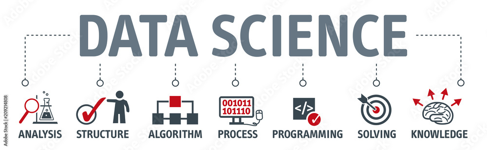 Banner Data science concept with icons - obrazy, fototapety, plakaty 