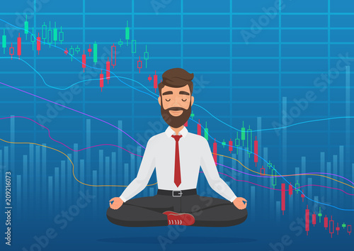 Cuadros en Lienzo Young man trader meditating under falling crypto or stock market exchange chart