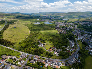 Wall Mural - aerial view of the welsh town of brynmawr in the south wales valleys