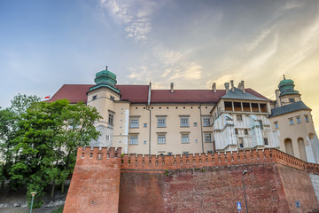 Wall Mural - Royal castle on the Wawel Hill at sunset, Krakow, Poland.