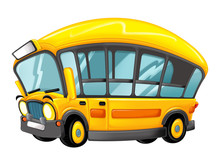 Funny Looking Cartoon Yellow Bus - Illustration For Children