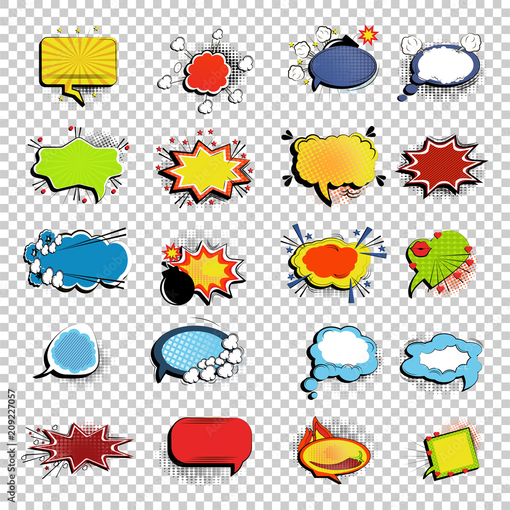 Set of picture blank template comic speech chat bubble in style pop art ...