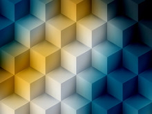 Yellow Blue Cubic Abstract Background, Soft Graphic Illustration