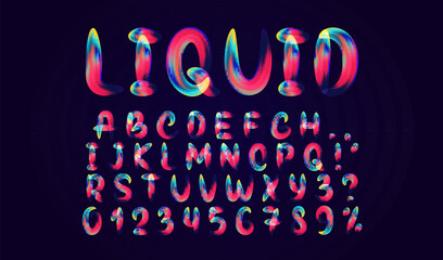 Wall Mural - fluid colored letter. alphabet font of melting liquid. design 3d sign isolated on black background.