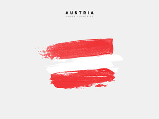 Wall Mural - Flag of Austria. Processed with realistic watercolor ink. Isolated on white background