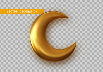 Wall Mural - golden crescent 3d design isolated on transparent background. vector gold moon