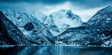 Beautiful Mountain Landscape, Norwegian Fjords In Winter