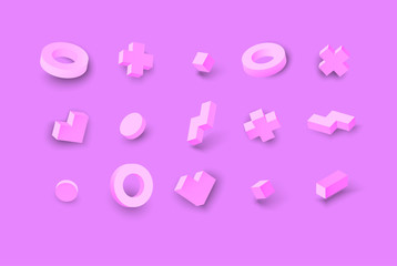 Wall Mural - 3d geometric figures isolated on pink background.