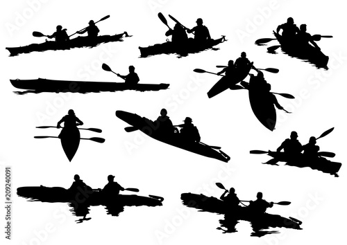 Fotografía Sports kayak with athletes on a white background