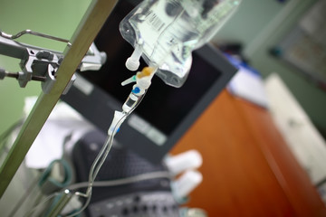 Wall Mural - View of doctor's office with equipment and iv drip bag on the steel pole