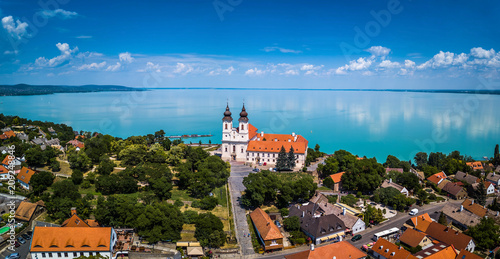 Fotografia  Tihany, Hungary - Aerial panoramic view of the famous Benedictine Monastery of T