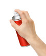 spray can in the male hand on white background