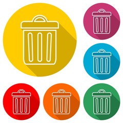 Canvas Print - Trash bin or trash can symbol icon, color icon with long shadow