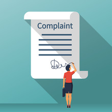 Complaint Concept. Woman Wrote A Complaint. Vector Illustration Flat Design. Measures To Solve Problems. Claim Petition. Sign The Document On The Application.