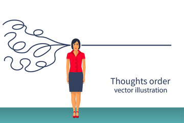 Thoughts order. Decoding understanding. Vector illustration flat design. Isolated on white background. Confused lines in head. Business creative people.