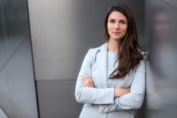 Headshot of successful business lawyer working executive professional with strong serious confident pose