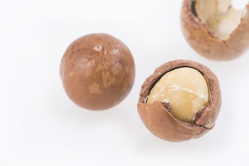 Wall Mural - Macadamia nuts isolated on white background.