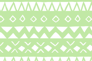 Wall Mural - White and green geometric background. Ethnic hand drawn pattern