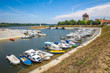 A view of boats moored on the coast of the river Danube