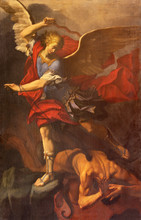 REGGIO EMILIA, ITALY - APRIL 12, 2018: The Painting Of Michael Archangel In Duomo Church By Orazio Talami (1624 – 1708).