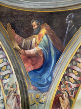 REGGIO EMILIA, ITALY - APRIL 12, 2018: The Fresco Of One Doctor Of The Church In Cupola Of Church Basilica Di San Prospero By  C. Manicardi, G. Ferrari And A. Lugli (1884-1885).