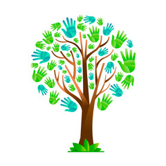 Wall Mural - Green hand tree for nature help teamwork