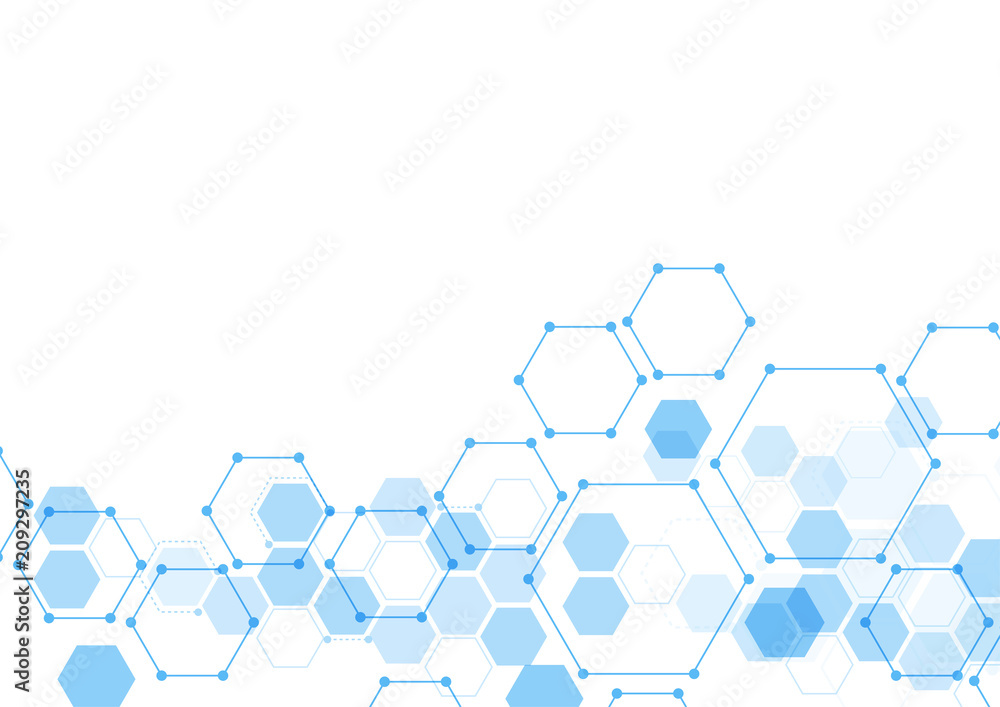 Abstract hexagonal molecular structures in technology background and ...