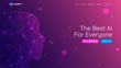 © Abdul Qaiyoom - Landing page with human face made by digital mesh network for best AI concept.