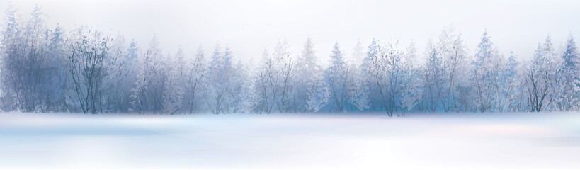 Wall Mural - vector winter landscape with forest background.