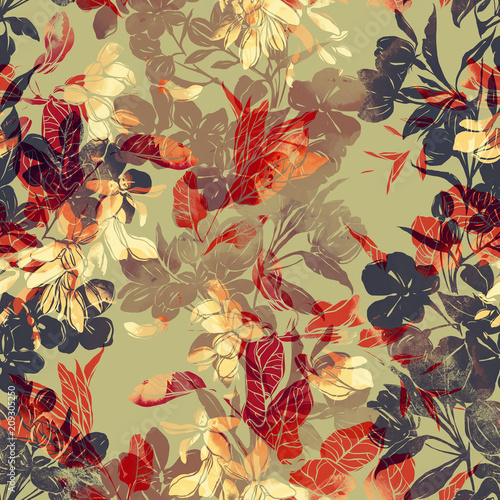 imprints abstract flowers mix repeat seamless pattern Tableau sur Toile
