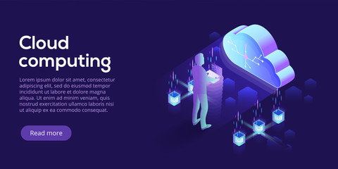 Wall Mural - cloud computing or storage isometric vector illustration. 3d hosting servers or datacenter backgroun
