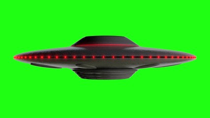 Wall Mural - ufo - flying saucer shape, red lights around the outside, reflective metal body with realistic shade