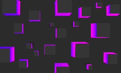 Wall Mural - black background with lilac geometric 3d cubes pattern.