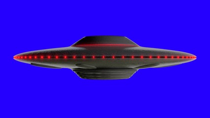 Wall Mural - ufo - flying saucer shape, red lights around the outside, reflective metal body with realistic shade