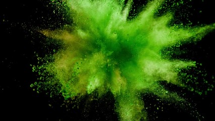 Super slow motion of colored powder explosion isolated on black background. Filmed on high speed cinema camera, 1000fps.