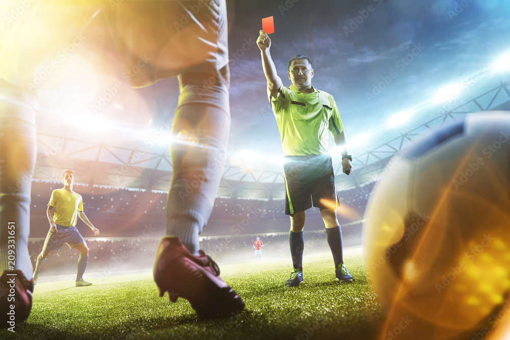 Soccer referee showing a red card - obrazy, fototapety, plakaty 