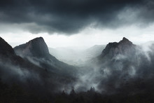 Dramatic Weather On Sanadoire And Tuilière Rocks In Auvergne Province - France