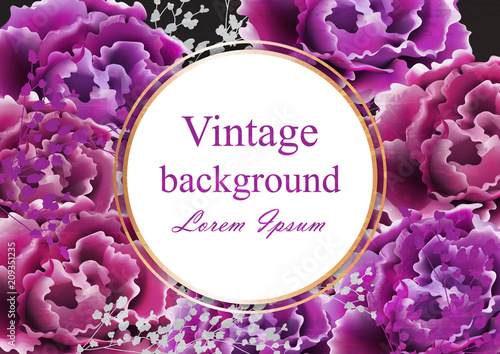 Vintage card with roses Vector. Realistic stylish purple wild roses. Business...